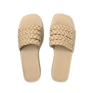 Braided Tan Platform Espadrilles Slide Sandals Mules